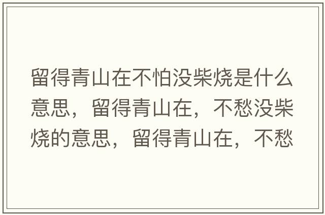 留得青山在不怕沒柴燒是什么意思，留得青山在，不愁沒柴燒的意思，留得青山在，不愁沒柴燒成語解釋，留得青山在，不愁沒柴燒是什么意思含義寓意