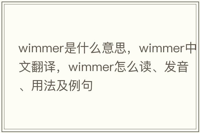 Wimmer是什么意思，Wimmer中文翻譯，Wimmer怎么讀、發(fā)音、用法及例句