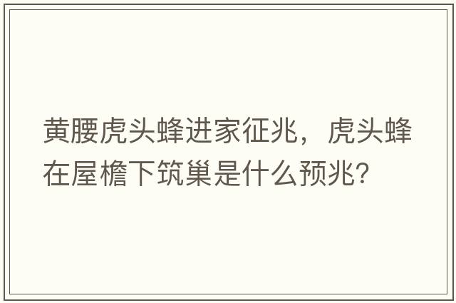 黃腰虎頭蜂進(jìn)家征兆，虎頭蜂在屋檐下筑巢是什么預(yù)兆？