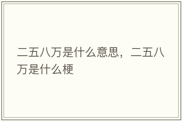 二五八萬(wàn)是什么意思，二五八萬(wàn)是什么梗