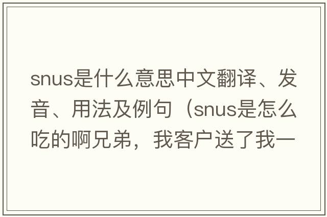 snus是什么意思中文翻譯、發(fā)音、用法及例句（SNUS是怎么吃的啊兄弟，我客戶送了我一包可是我不會(huì)吃？）