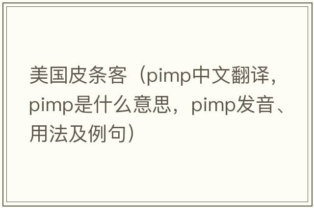 美國皮條客（pimp中文翻譯，pimp是什么意思，pimp發(fā)音、用法及例句）