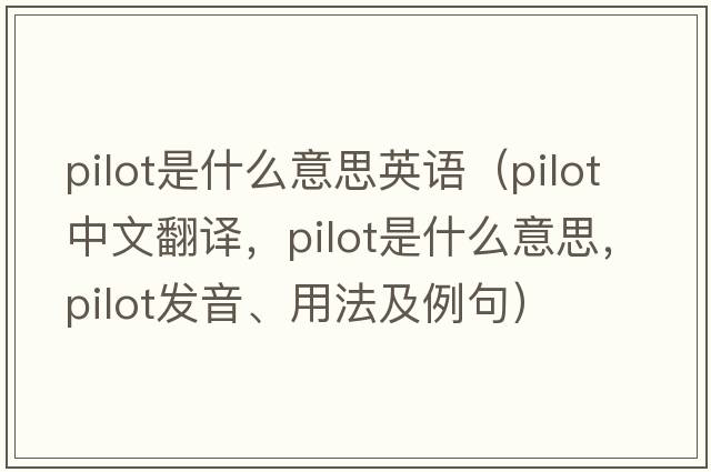 pilot是什么意思英語（pilot中文翻譯，pilot是什么意思，pilot發(fā)音、用法及例句）
