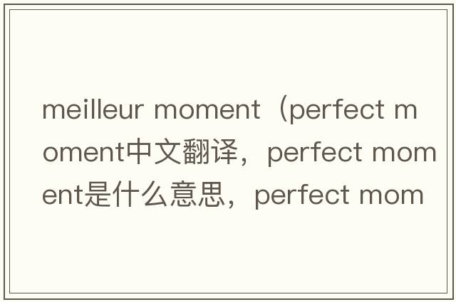 meilleur moment（perfect moment中文翻譯，perfect moment是什么意思，perfect moment發(fā)音、用法及例句）