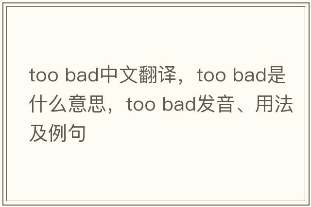 too bad中文翻譯，too bad是什么意思，too bad發(fā)音、用法及例句
