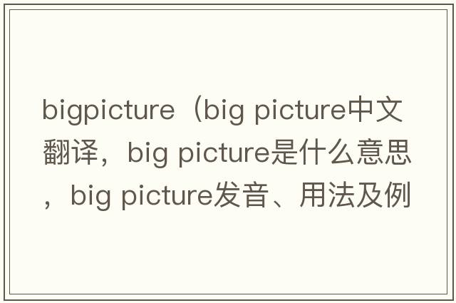 bigpicture（big picture中文翻譯，big picture是什么意思，big picture發(fā)音、用法及例句）