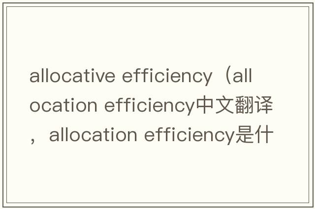 allocative efficiency（allocation efficiency中文翻譯，allocation efficiency是什么意思，allocation efficiency發(fā)音、用