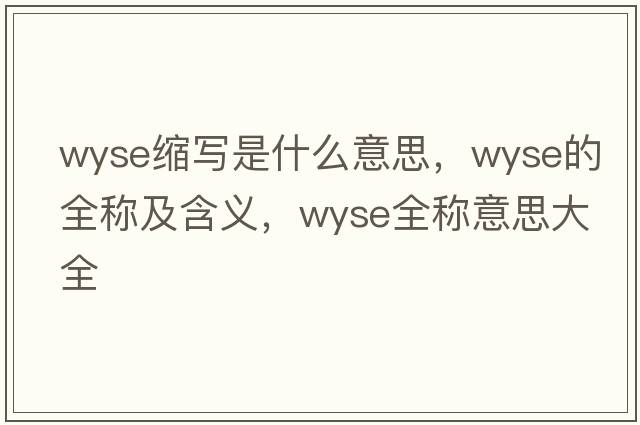 wyse縮寫是什么意思，wyse的全稱及含義，wyse全稱意思大全