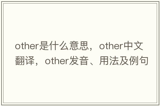 other是什么意思，other中文翻譯，other發(fā)音、用法及例句