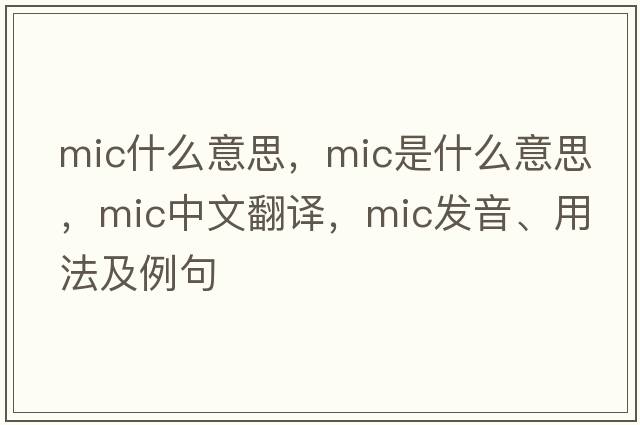 mic什么意思，MIC是什么意思，MIC中文翻譯，MIC發(fā)音、用法及例句