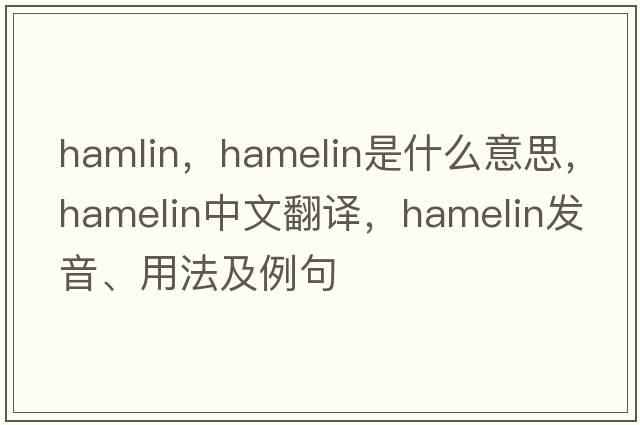 hamlin，Hamelin是什么意思，Hamelin中文翻譯，Hamelin發(fā)音、用法及例句
