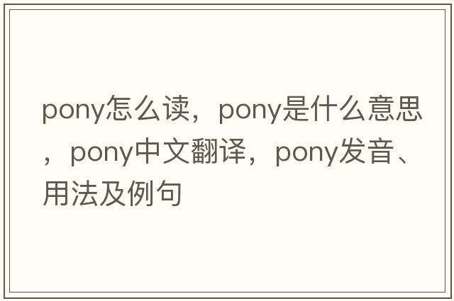 pony怎么讀，pony是什么意思，pony中文翻譯，pony發(fā)音、用法及例句
